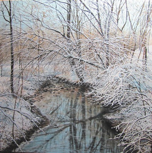 x David Bottini, March Snow, 40 x 40 inches, acrylic on canvas